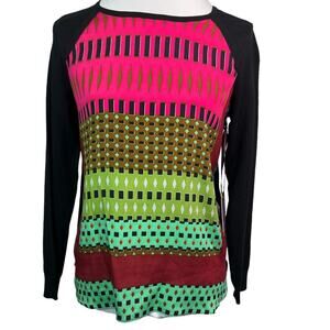 Hale Bob Black Geometric Print Blouse Top Small